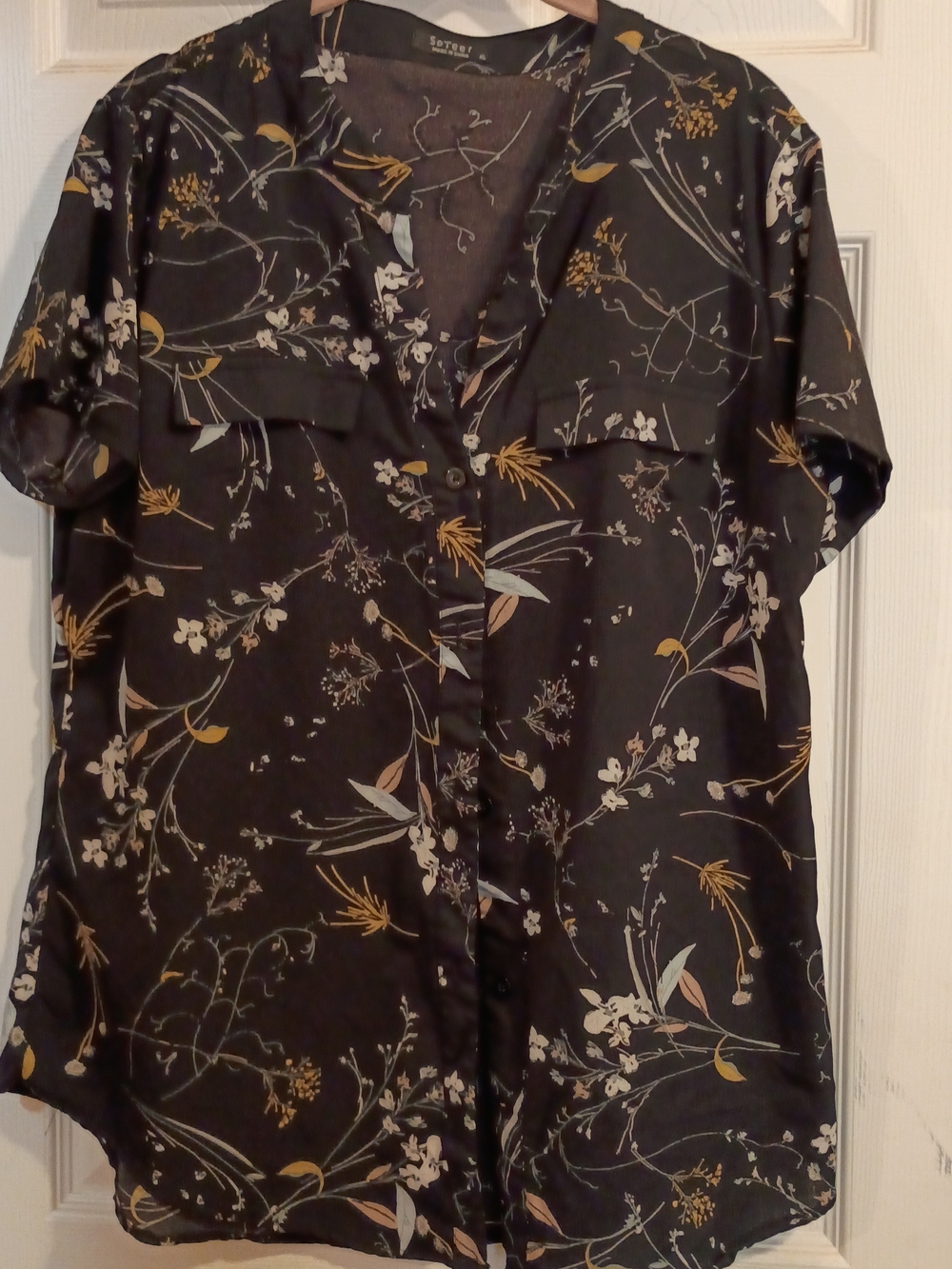 Soteer Floral Button-Front Blouse in Black & Mustard